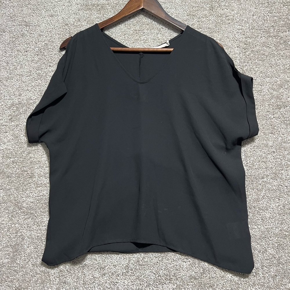 LUSH Woman’s Black Slit Sleeves V Neck Blouse Top Size XS